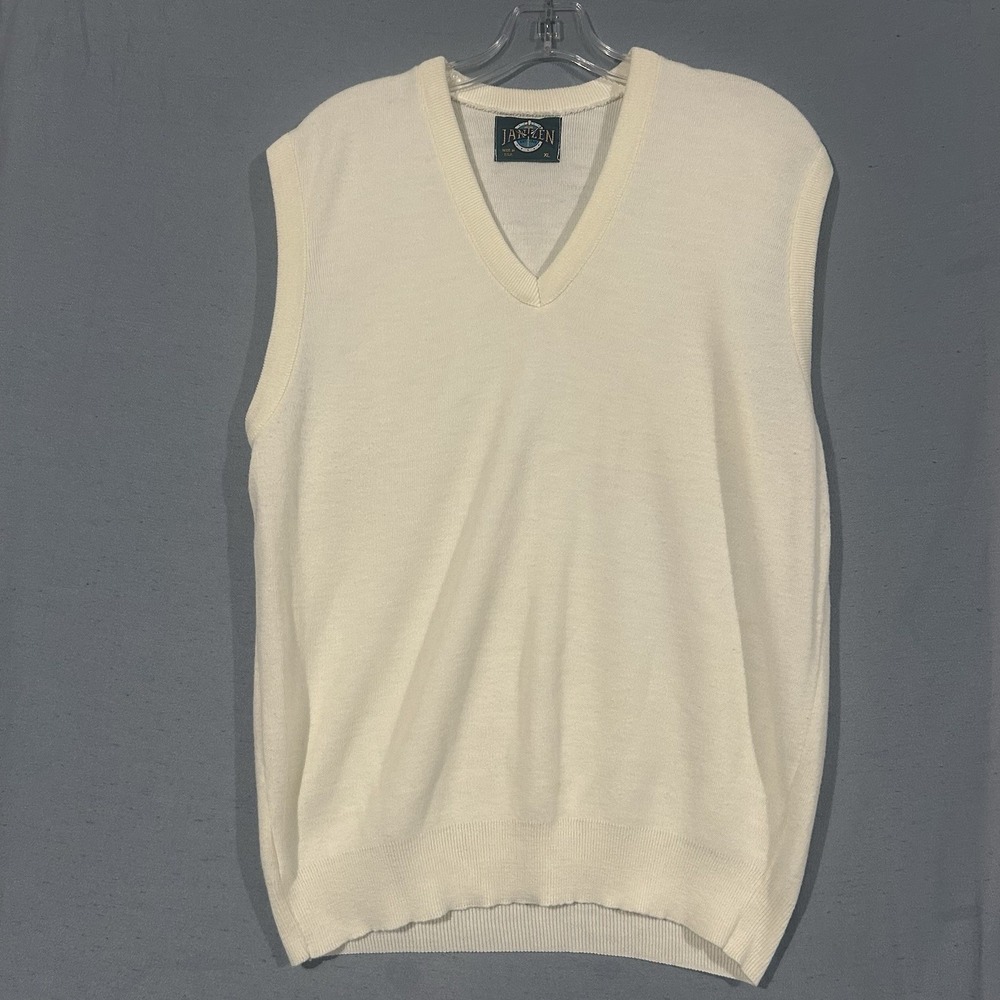Jantzen Vtg Knit Acrylic V-Neck Men's Sweater White  Size XL